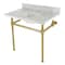 Kingston Brass 36 Console Sink with Brass Legs 8Inch, 3 Hole, Marble WhiteBrushed Brass KVBH3622M87 - alternate 1